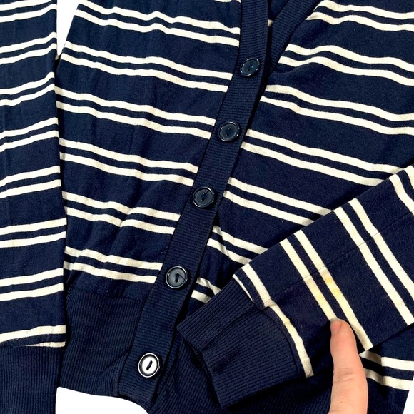 Heart & Hips size medium navy blue & white striped cardigan sweater half button - Picture 5 of 11